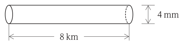 直径4mm,長さ8kmの円柱状の電線。